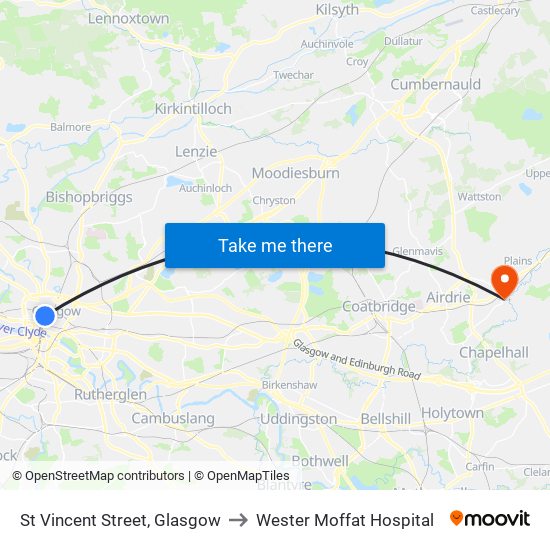 St Vincent Street, Glasgow to Wester Moffat Hospital map