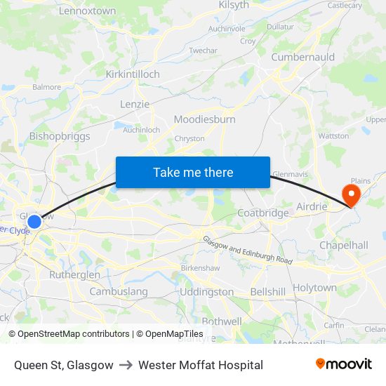 Queen St, Glasgow to Wester Moffat Hospital map