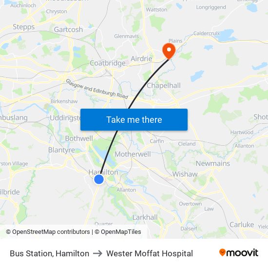 Bus Station, Hamilton to Wester Moffat Hospital map