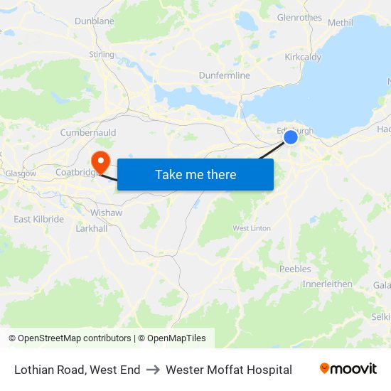 Lothian Road, West End to Wester Moffat Hospital map