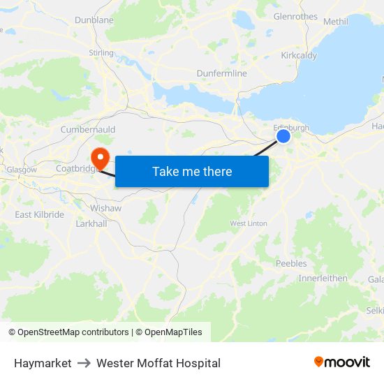 Haymarket to Wester Moffat Hospital map