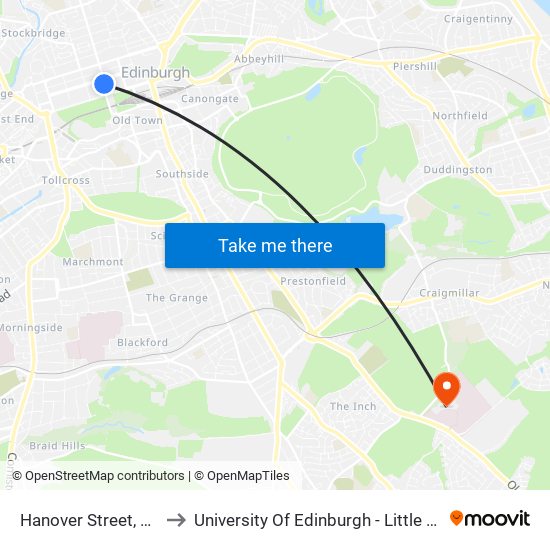 Hanover Street, Edinburgh to University Of Edinburgh - Little France Campus map