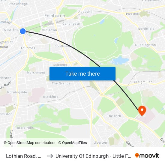 Lothian Road, West End to University Of Edinburgh - Little France Campus map