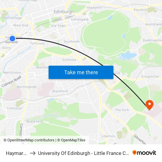 Haymarket to University Of Edinburgh - Little France Campus map