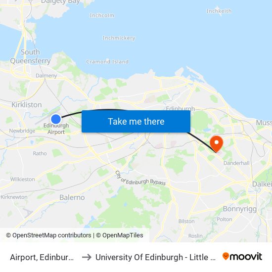 Airport, Edinburgh Airport to University Of Edinburgh - Little France Campus map