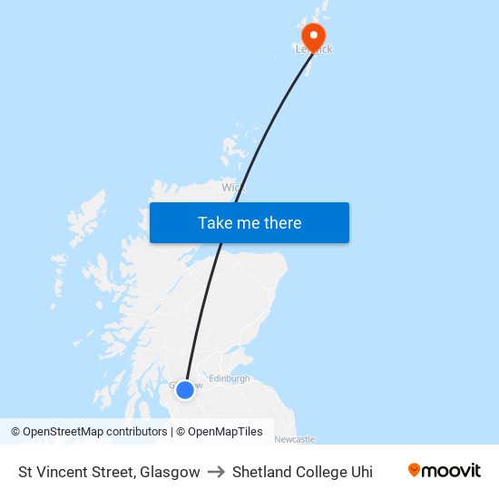 St Vincent Street, Glasgow to Shetland College Uhi map