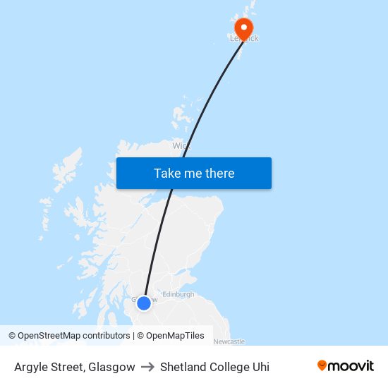 Argyle Street, Glasgow to Shetland College Uhi map