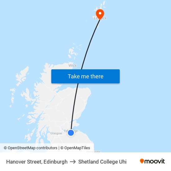 Hanover Street, Edinburgh to Shetland College Uhi map