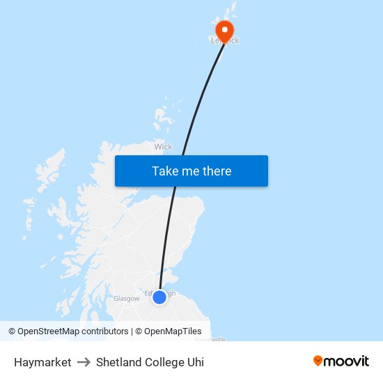 Haymarket to Shetland College Uhi map