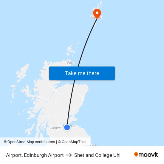 Airport, Edinburgh Airport to Shetland College Uhi map