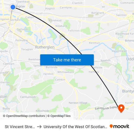 St Vincent Street, Glasgow to University Of the West Of Scotland - Lanarkshire Campus map