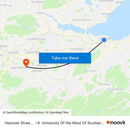 Hanover Street, Edinburgh to University Of the West Of Scotland - Lanarkshire Campus map