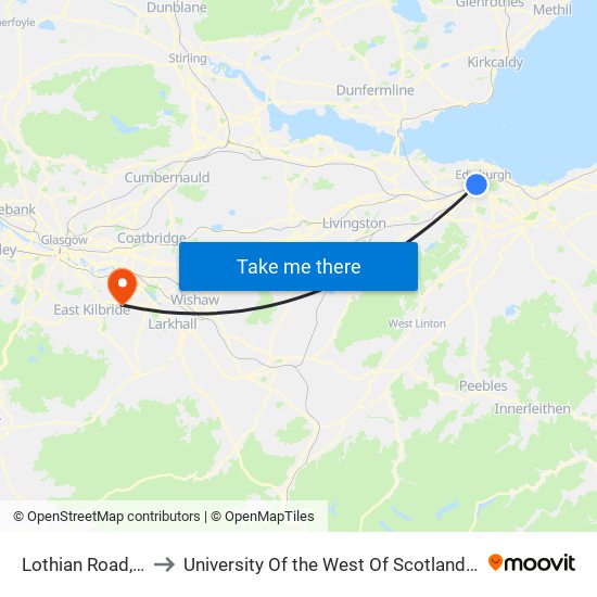 Lothian Road, West End to University Of the West Of Scotland - Lanarkshire Campus map