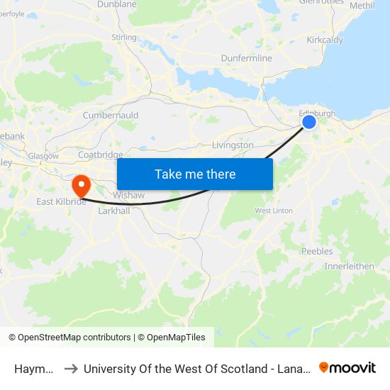 Haymarket to University Of the West Of Scotland - Lanarkshire Campus map