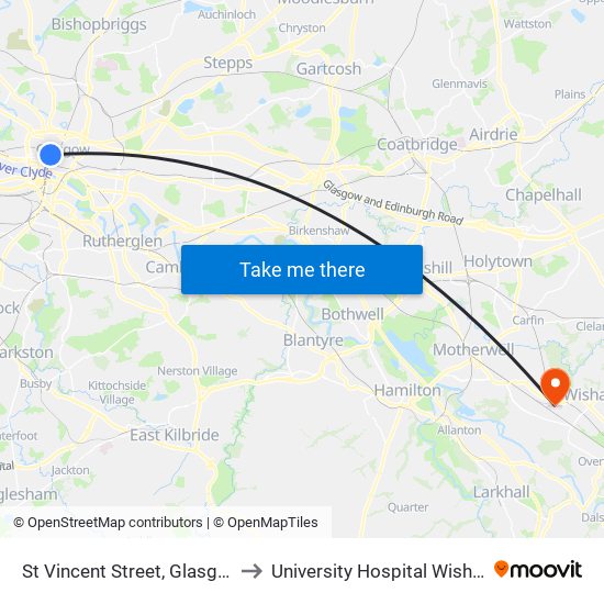 St Vincent Street, Glasgow to University Hospital Wishaw map