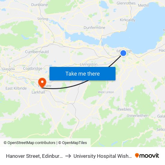 Hanover Street, Edinburgh to University Hospital Wishaw map