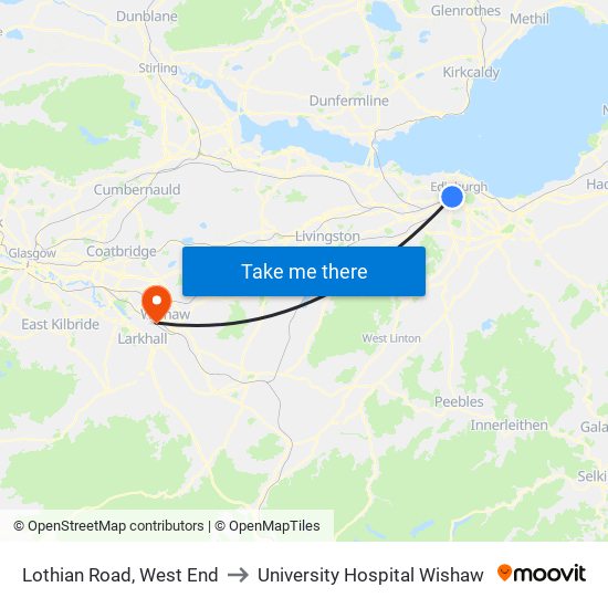 Lothian Road, West End to University Hospital Wishaw map
