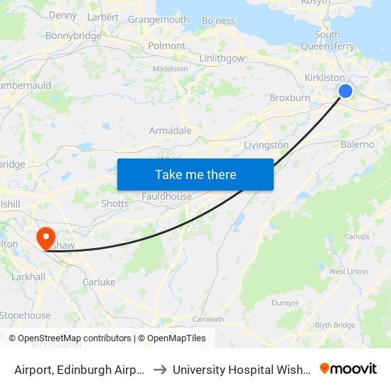 Airport, Edinburgh Airport to University Hospital Wishaw map