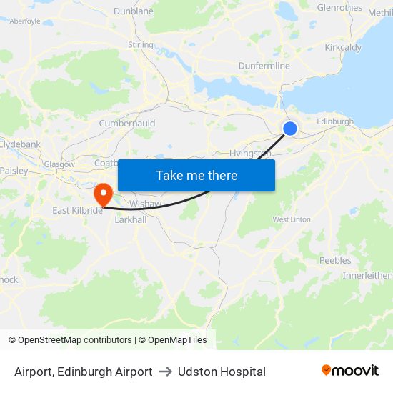 Airport, Edinburgh Airport to Udston Hospital map