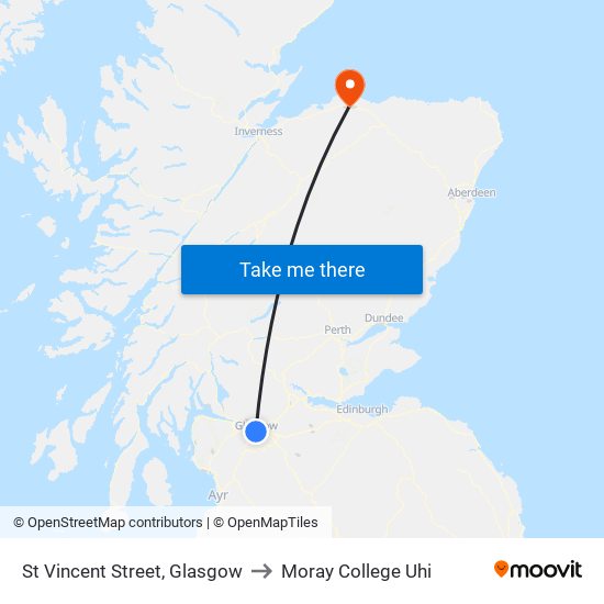 St Vincent Street, Glasgow to Moray College Uhi map