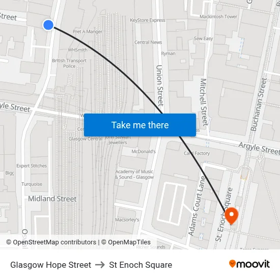 Glasgow Hope Street to St Enoch Square map