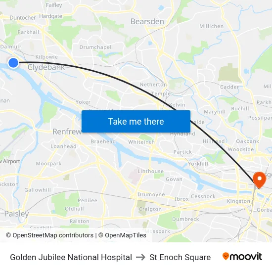 Golden Jubilee National Hospital to St Enoch Square map