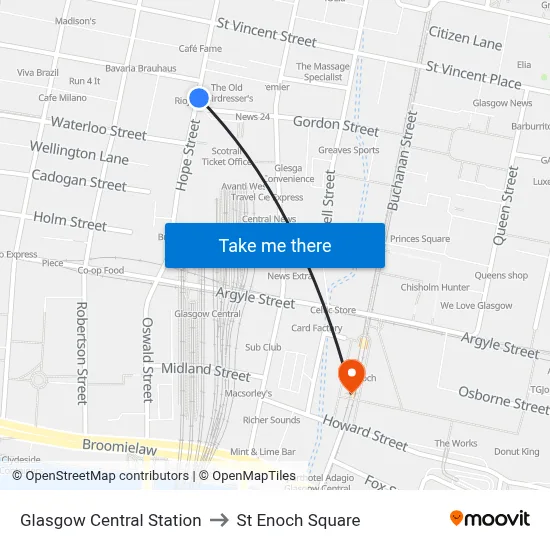 Glasgow Central Station to St Enoch Square map