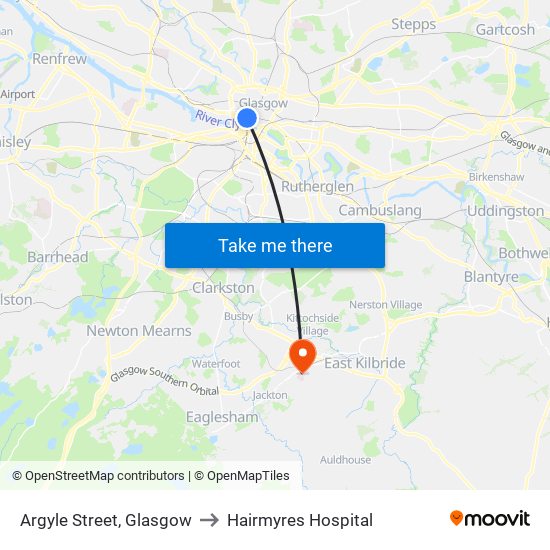 Argyle Street, Glasgow to Hairmyres Hospital map