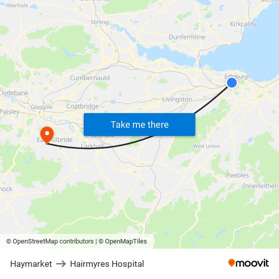 Haymarket to Hairmyres Hospital map