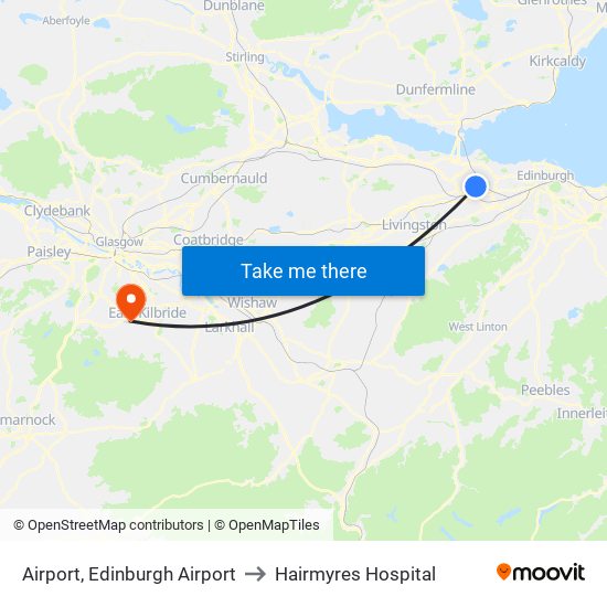 Airport, Edinburgh Airport to Hairmyres Hospital map