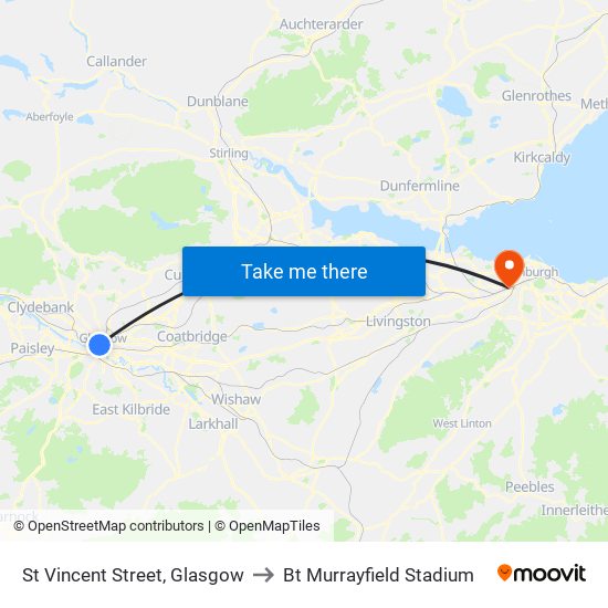 St Vincent Street, Glasgow to Bt Murrayfield Stadium map