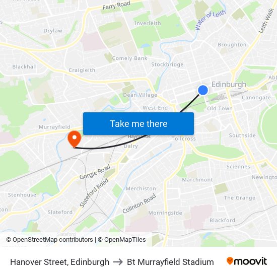 Hanover Street, Edinburgh to Bt Murrayfield Stadium map