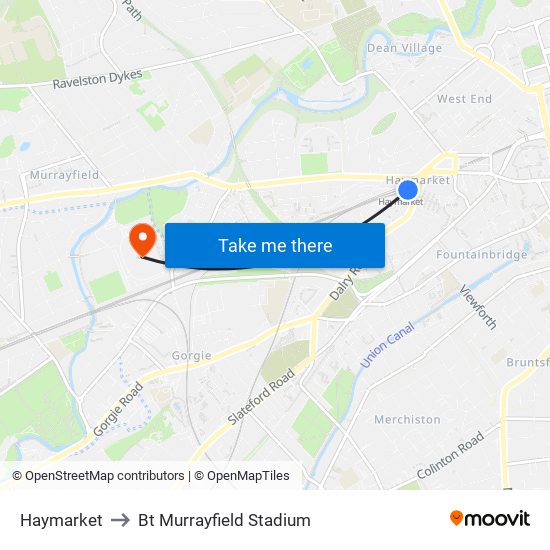 Haymarket to Bt Murrayfield Stadium map