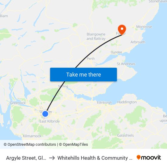 Argyle Street, Glasgow to Whitehills Health & Community Care Centre map