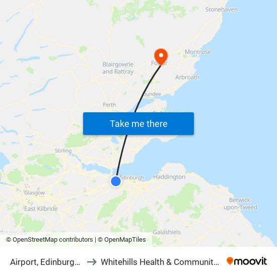 Airport, Edinburgh Airport to Whitehills Health & Community Care Centre map