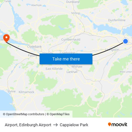 Airport, Edinburgh Airport to Cappielow Park map