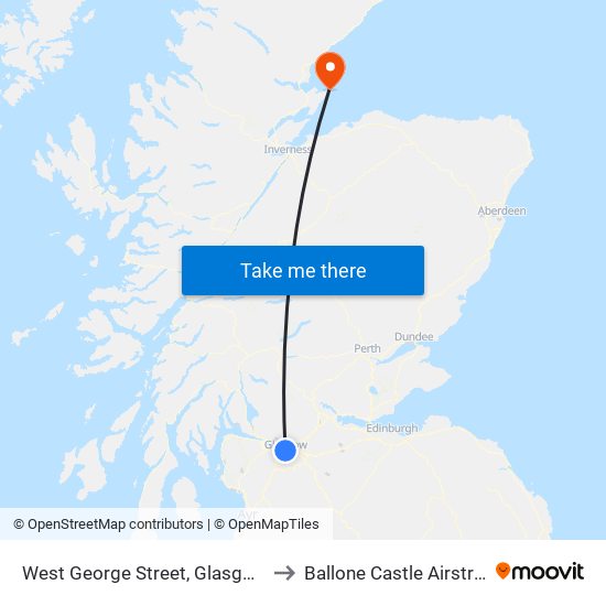 West George Street, Glasgow to Ballone Castle Airstrip map