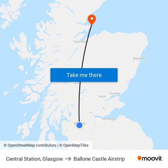 Central Station, Glasgow to Ballone Castle Airstrip map