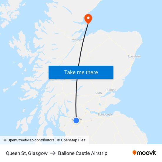 Queen St, Glasgow to Ballone Castle Airstrip map