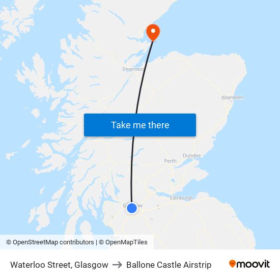 Waterloo Street, Glasgow to Ballone Castle Airstrip map