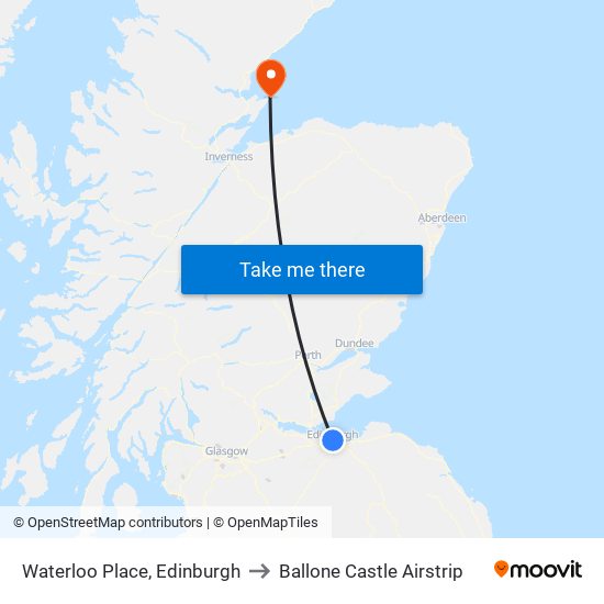 Waterloo Place, Edinburgh to Ballone Castle Airstrip map