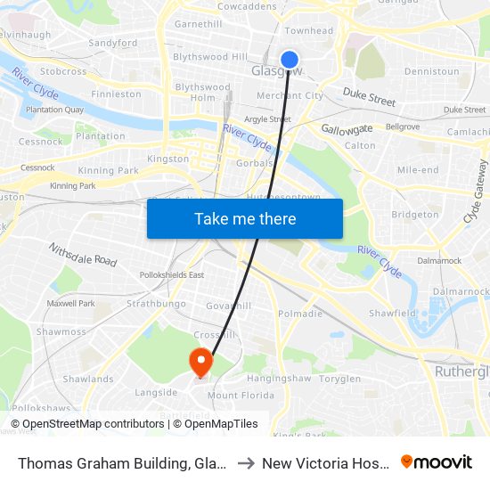 Thomas Graham Building, Glasgow to New Victoria Hospital map