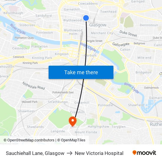 Sauchiehall Lane, Glasgow to New Victoria Hospital map