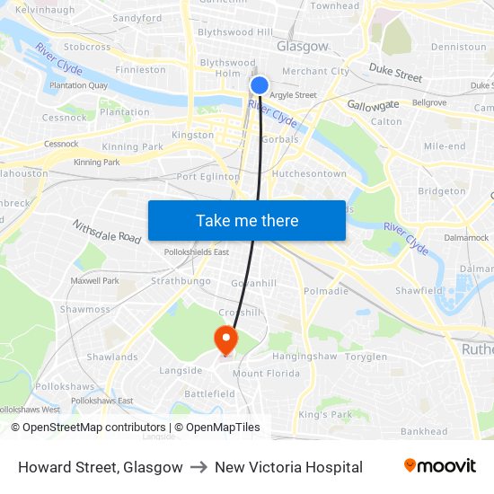 Howard Street, Glasgow to New Victoria Hospital map