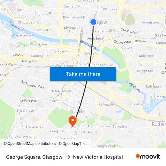 George Square, Glasgow to New Victoria Hospital map