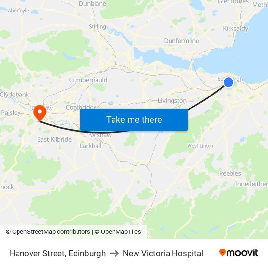Hanover Street, Edinburgh to New Victoria Hospital map