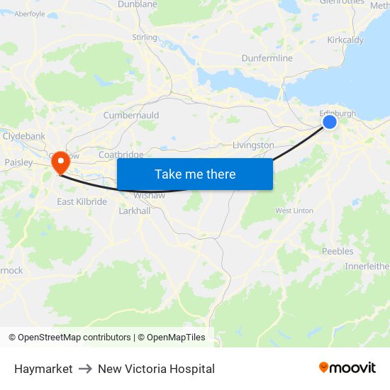 Haymarket to New Victoria Hospital map