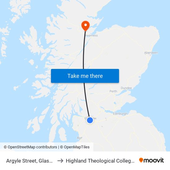 Argyle Street, Glasgow to Highland Theological College Uhi map