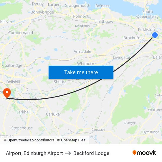 Airport, Edinburgh Airport to Beckford Lodge map