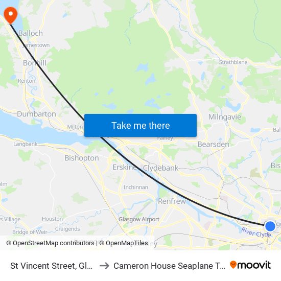 St Vincent Street, Glasgow to Cameron House Seaplane Terminal map